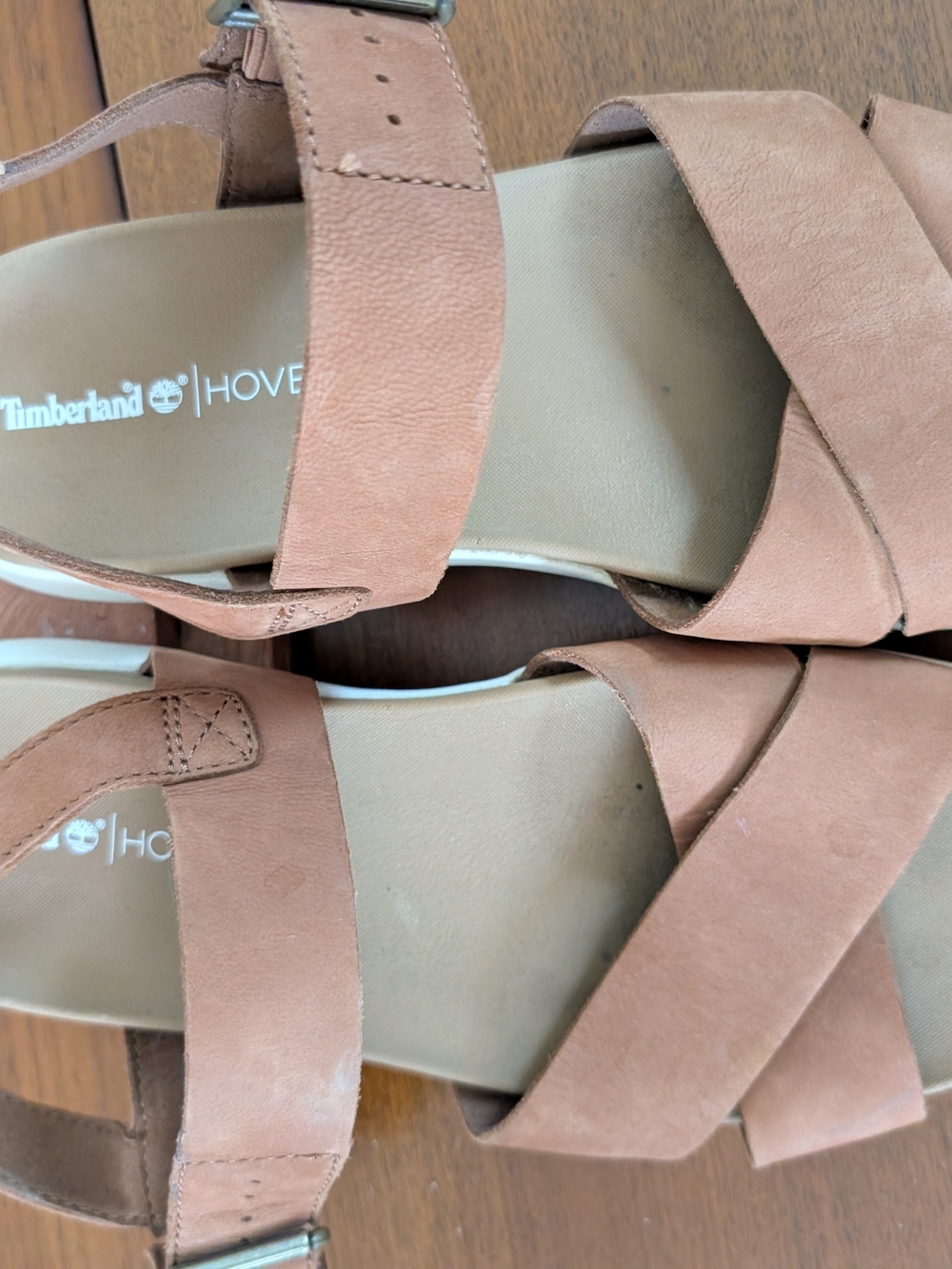 Timberland Women’s Tan Leather Cross-Strap Sandals